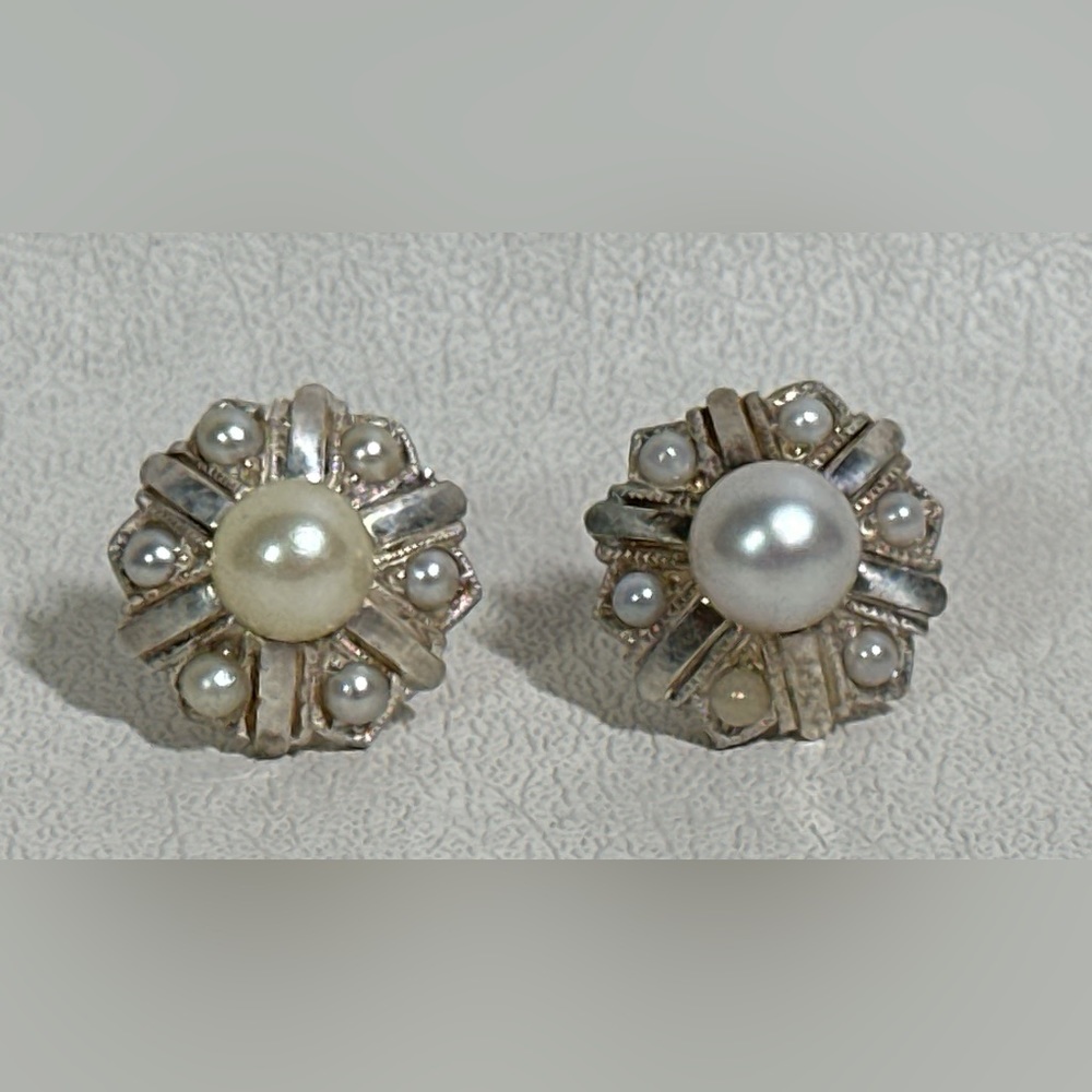 Vintage Platinum Custom Pearl Earrings